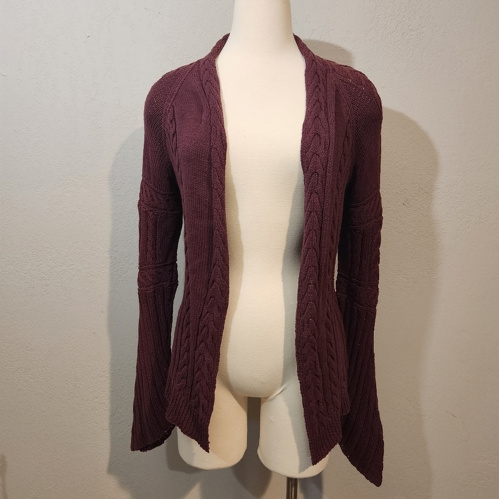 ANTHROPOLOGIE MOTH BURGUNDY SKELETON SPINE KNIT CARDIGAN SWEATER SZ S